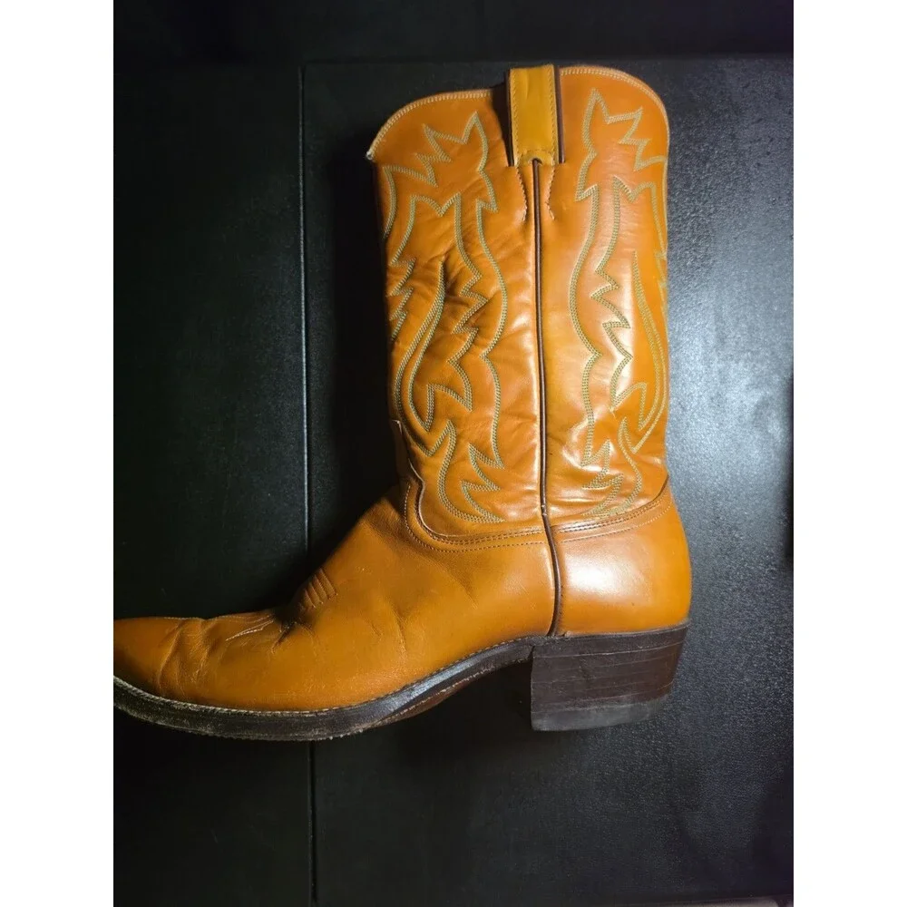 Vintage USA Justin 2712 Cowboy Boots Men's 10.5D Tan Leather Western Pointed Toe